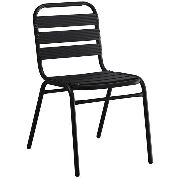 Outdoor Patio Dining Chair With Black Aluminum/steel Frame & Slats Back Design
