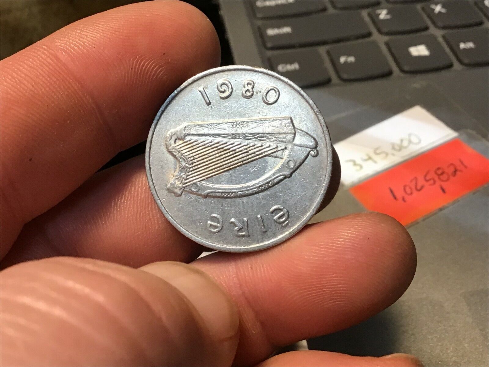 1980 Ireland 10 Pence Coin , Salmon, Irish Harp, Good Luck Piece