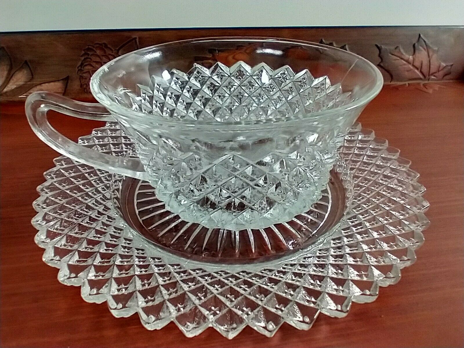 Anchor Hocking Miss America Depression Glass Coaster & Cup -  Pointed Centers