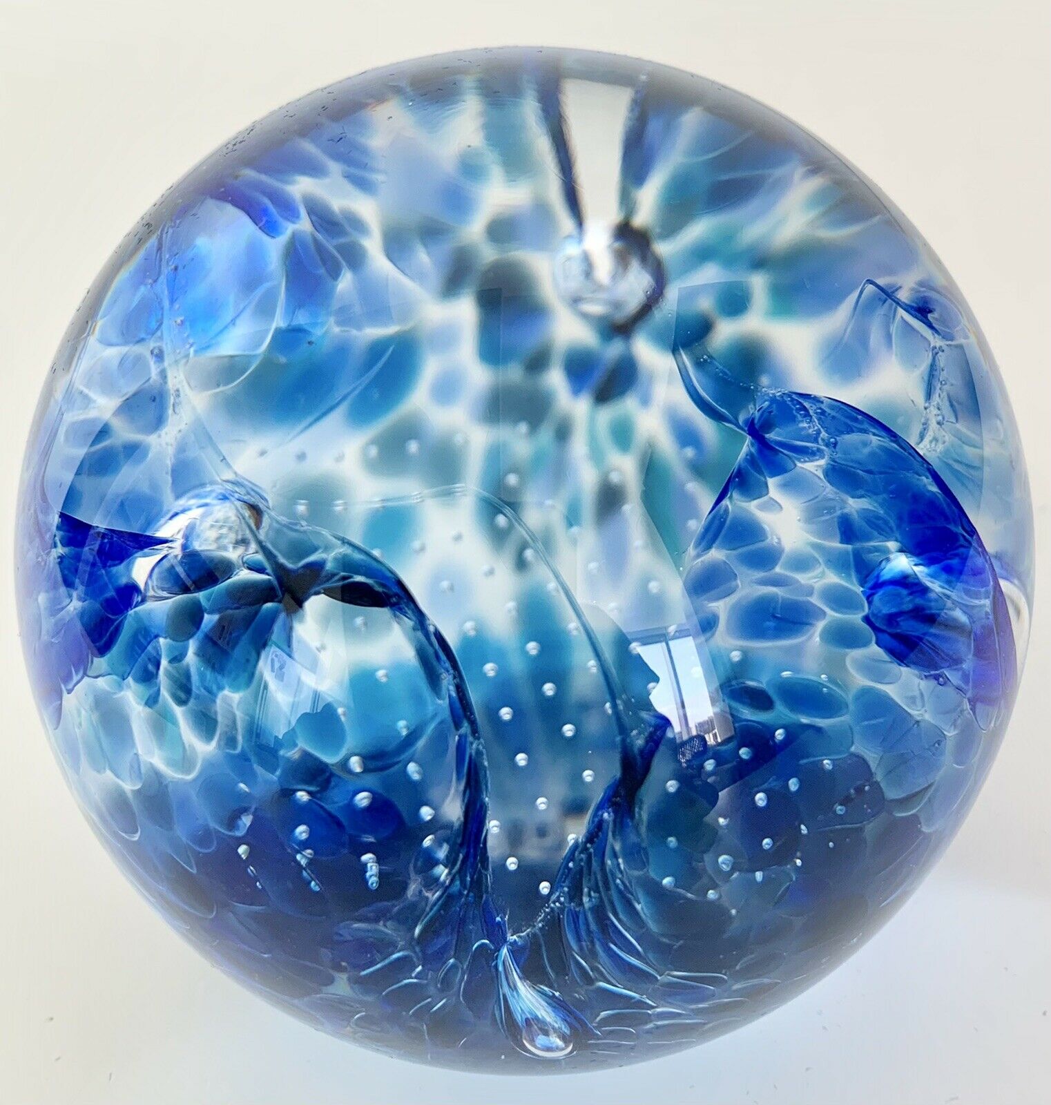 Awesome Caithness Glass Scotland Swirly Whirly Blue Paperweight Signed