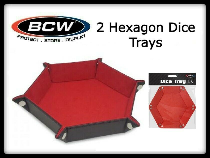 2 Bcw Hexagon Dice Red Trays Flat, Foldable & Handy For Pathfinder Games Etc New