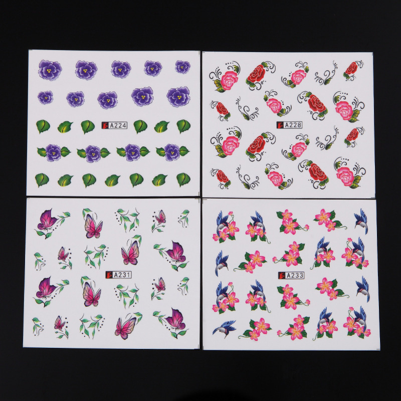 50 Sheets Flower Butterfly Water Transfer Nail Decals Wraps Nail Art Sticker Set