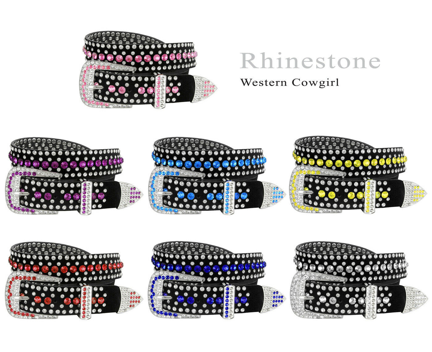 Rhinestone Western Cowgirl Bling Studded Design Suede Leather Belt 1-3/8"(35mm)