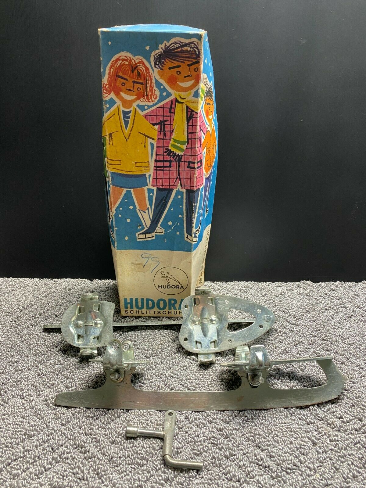 Vintage Hudora Eiszepp Adjustable Ice Skates With Key Size 25-27 Cm Nr:77/iv