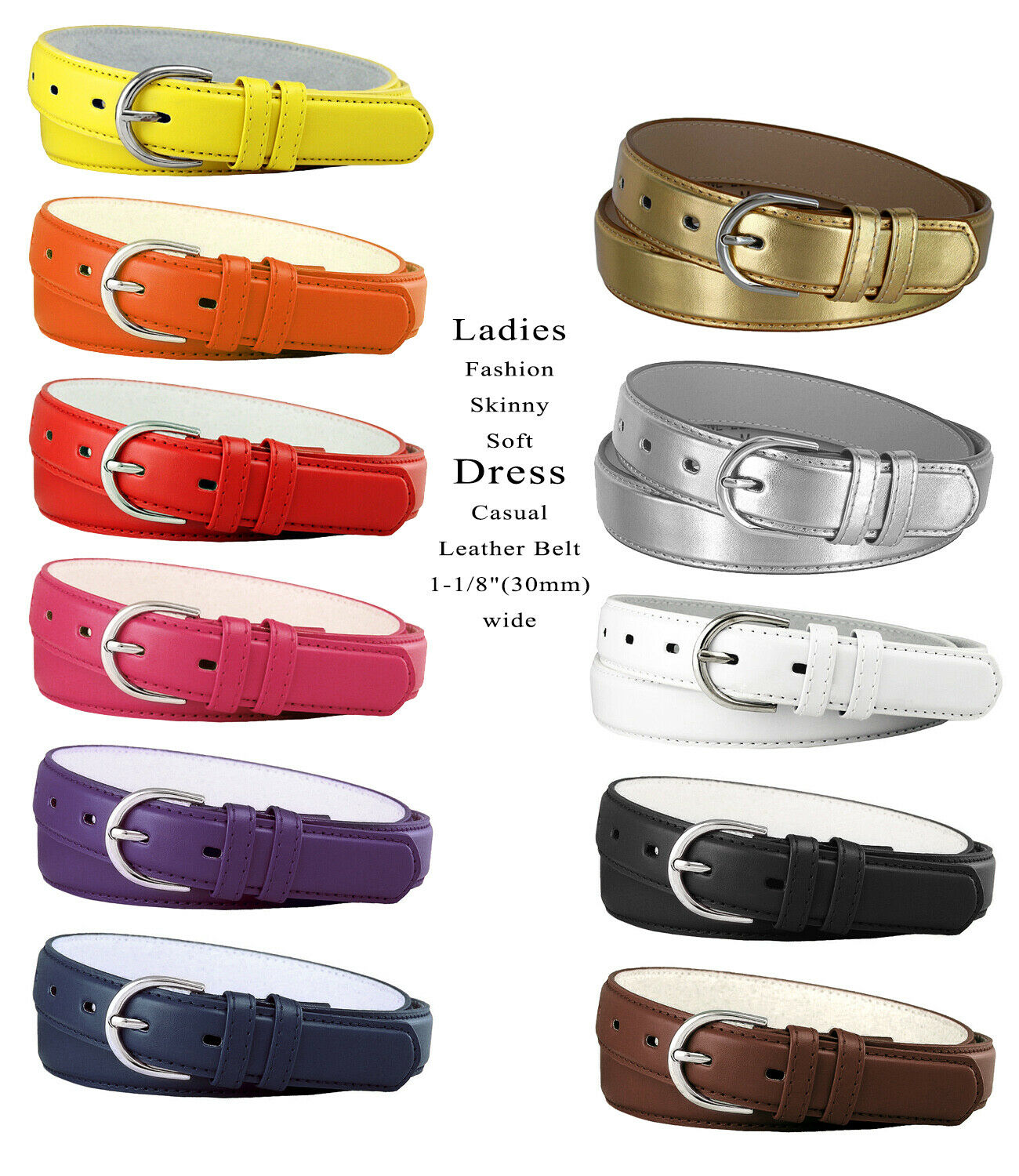 Women's Belts Ladies Fashion Skinny Soft Dress Casual Leather Belt 1-1/8"(30mm)