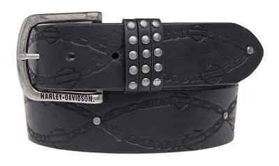Harley-davidson Women's Embossed Linked Belt, Genuine Leather Hdwbt11026-blk