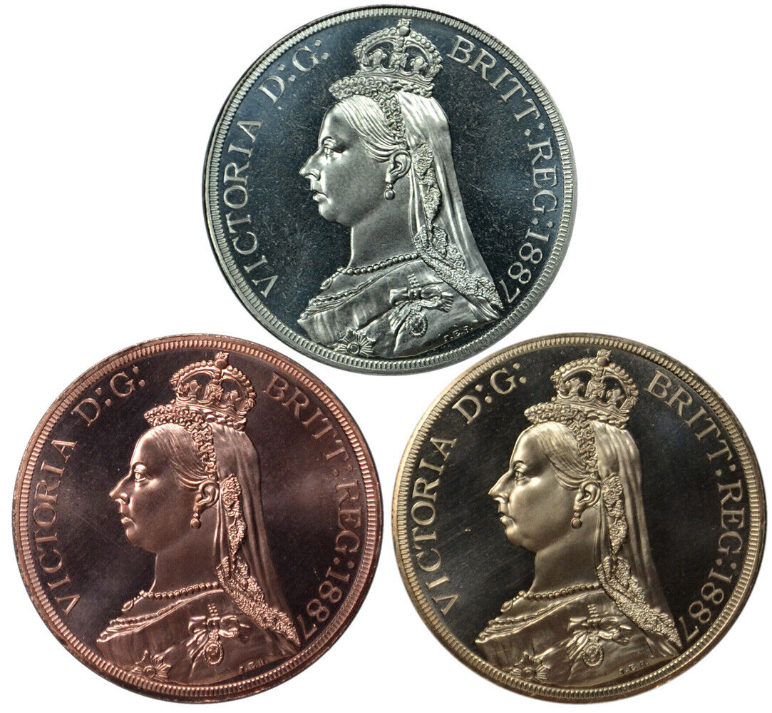 Ireland Victoria Crown 1887 Brass, Copper, Nickel Silver -patina Pattern Series