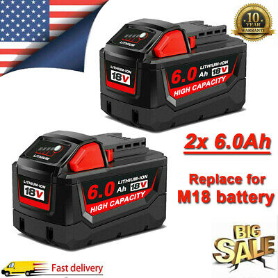 2pack For Milwaukee M18 Lithium Xc 6.0 Extended Capacity Battery 48-11-1860 Us