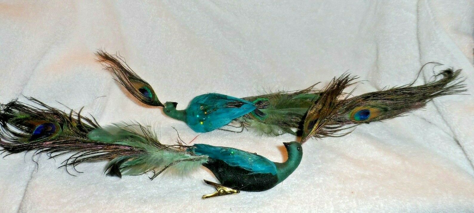 Lot Of 2 Teal Peacocks With Long Faux Feather Tail
