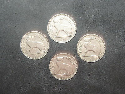 Lot Of 4 Vintage Silver Tone Irish Celtic Ireland Rabbit/harp 3 Pence Coin Coins