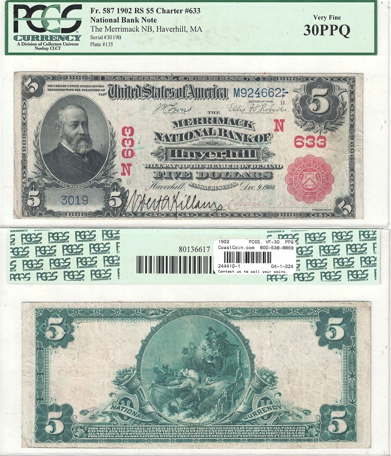 1902 $5 Merrimack National Bank Of Haverhill, Ma #633 Pcgs Very Fine-30 Ppq