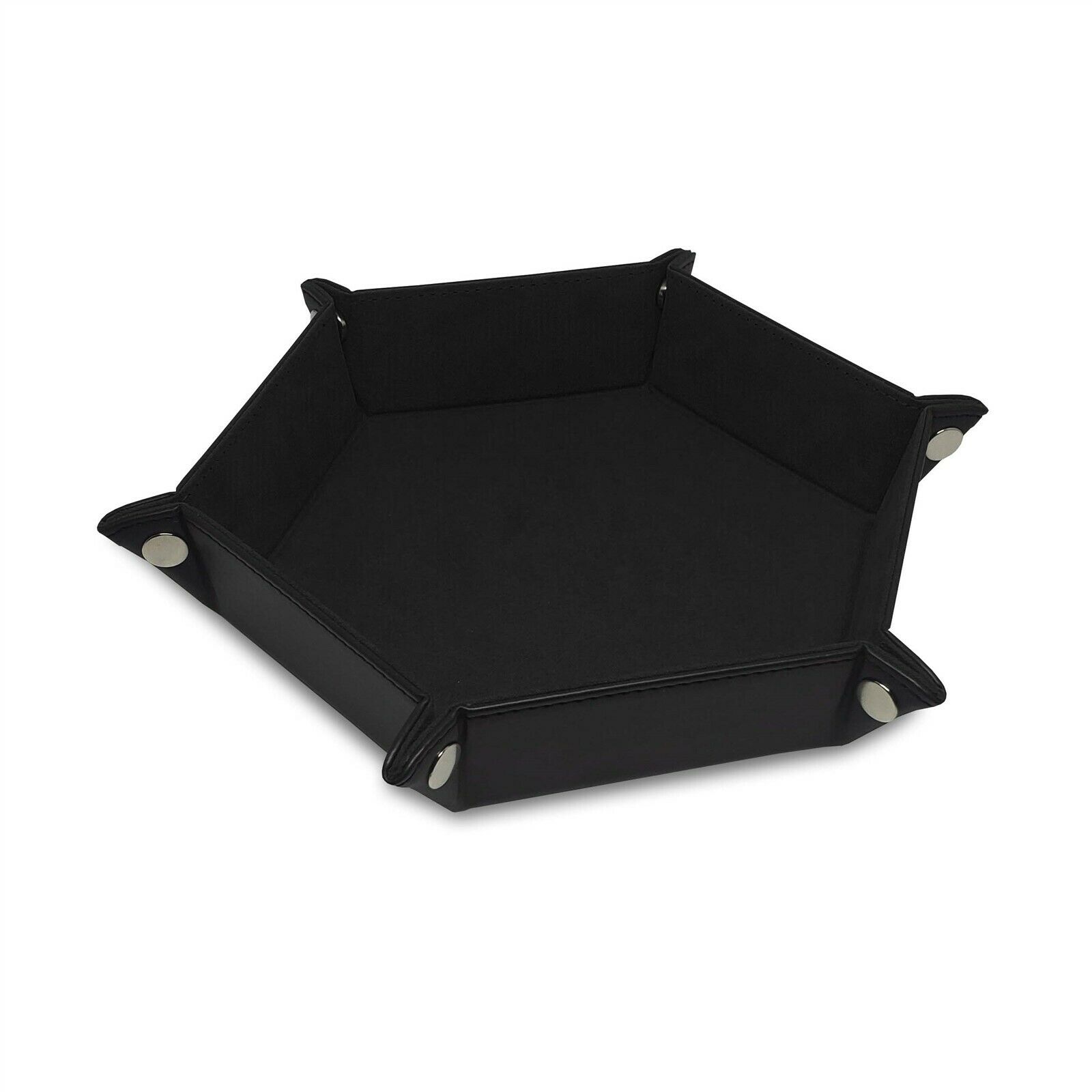 Bcw Folding Hexagon Dice Tray Pu Leather Black Suede Dungeons Dragons Pathfinder