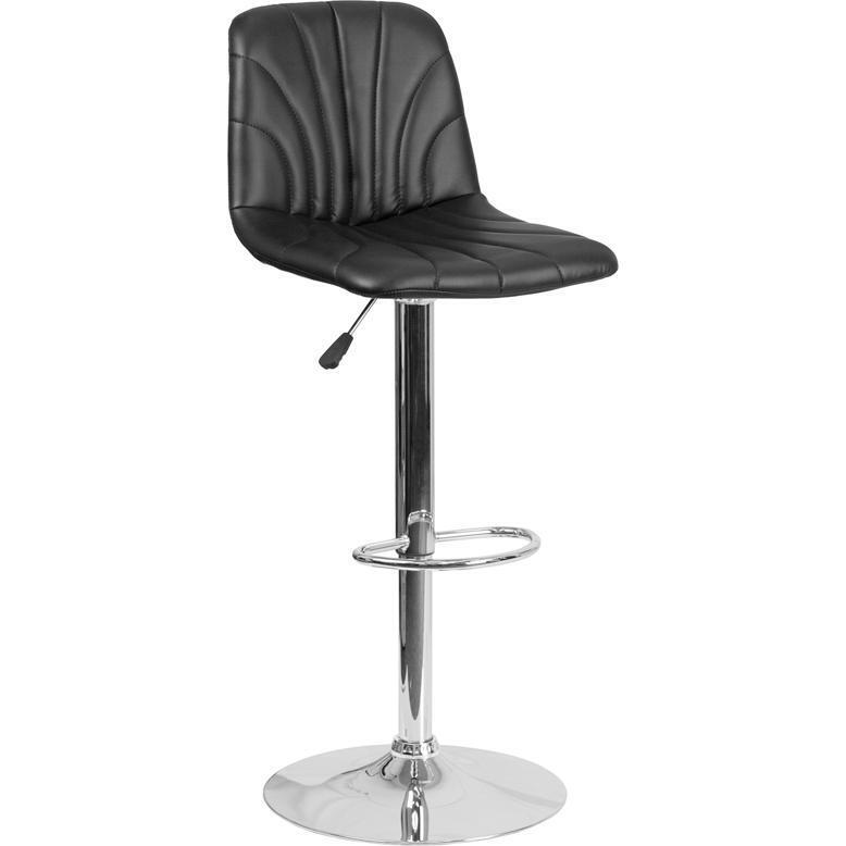 Contemporary Black Vinyl Adjustable Height Barstool With Embellished Stitch...