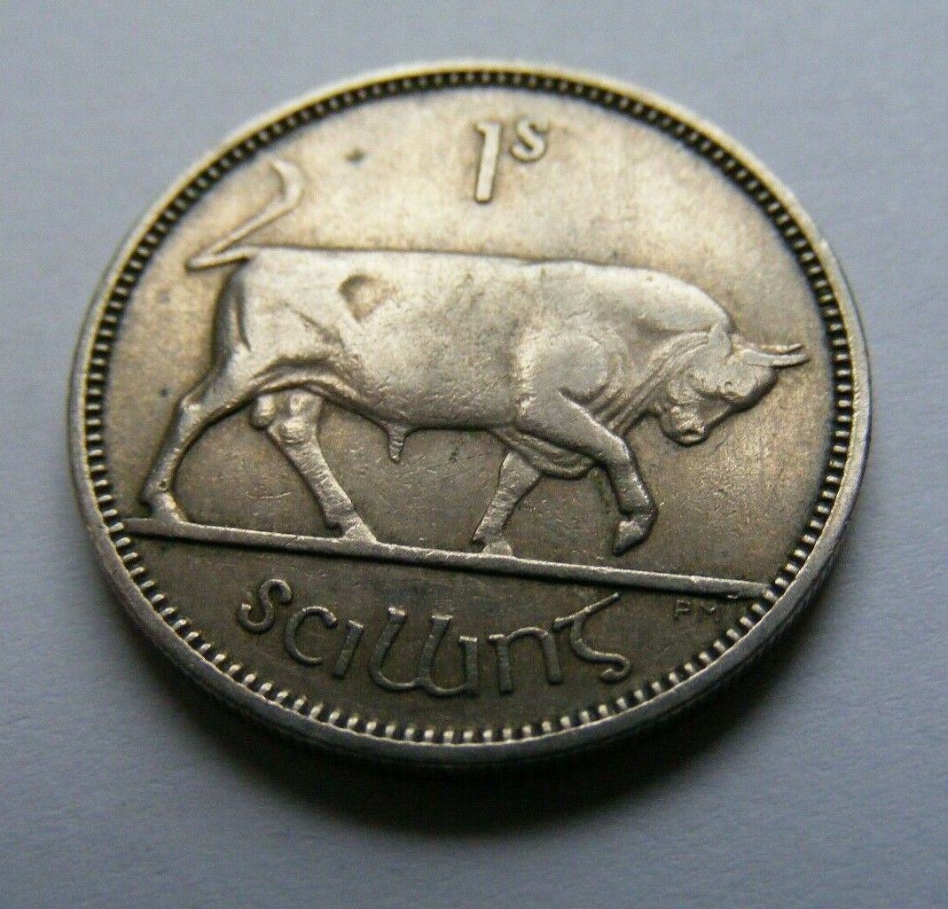 Irish 1951 One Shilling Coin Old Ireland 1s Charging Bull