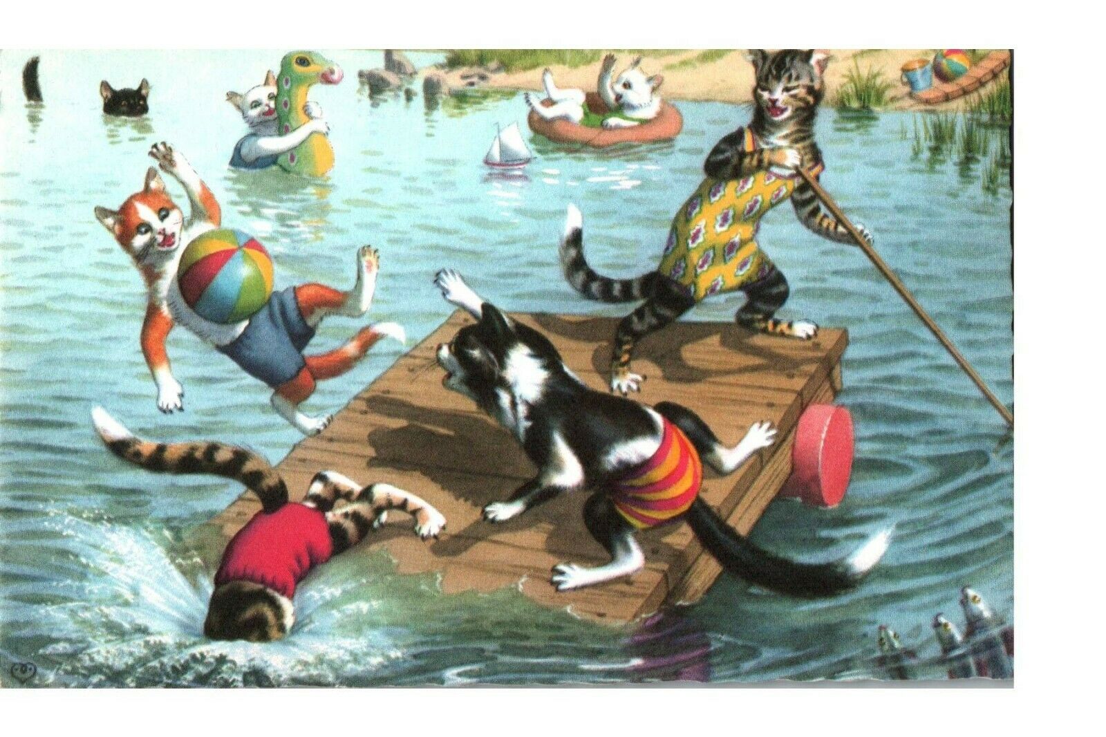 Postcard Cats Alfred Mainzer 4870 Playing At The Lake