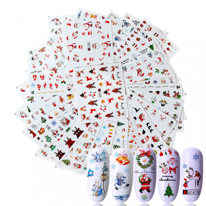 24pcs Christmas Nail Sticker Set Xmas Tree Elk Santa Claus Water Transfer Decals