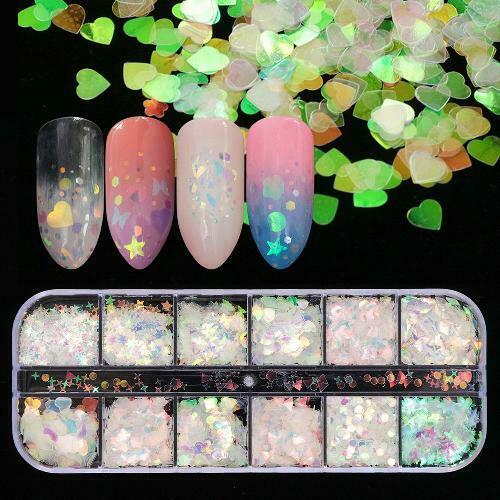 12-shaped Holographic Nail Sequins Rainbow Mermaid Flakes Color Glitter