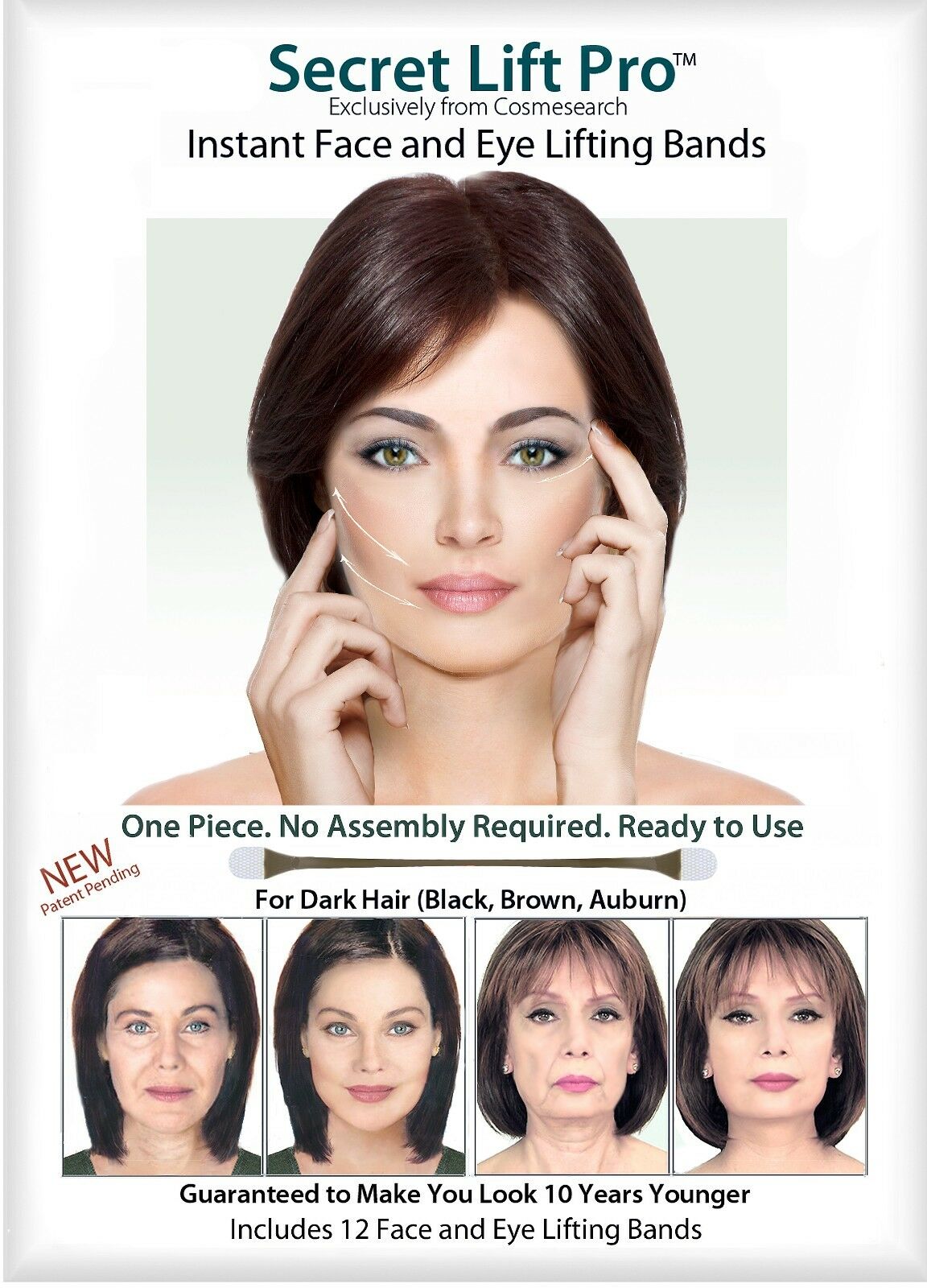 Secret Lift Pro - Face And Eye Lift (dark Hair) Facelift Tapes And Bands