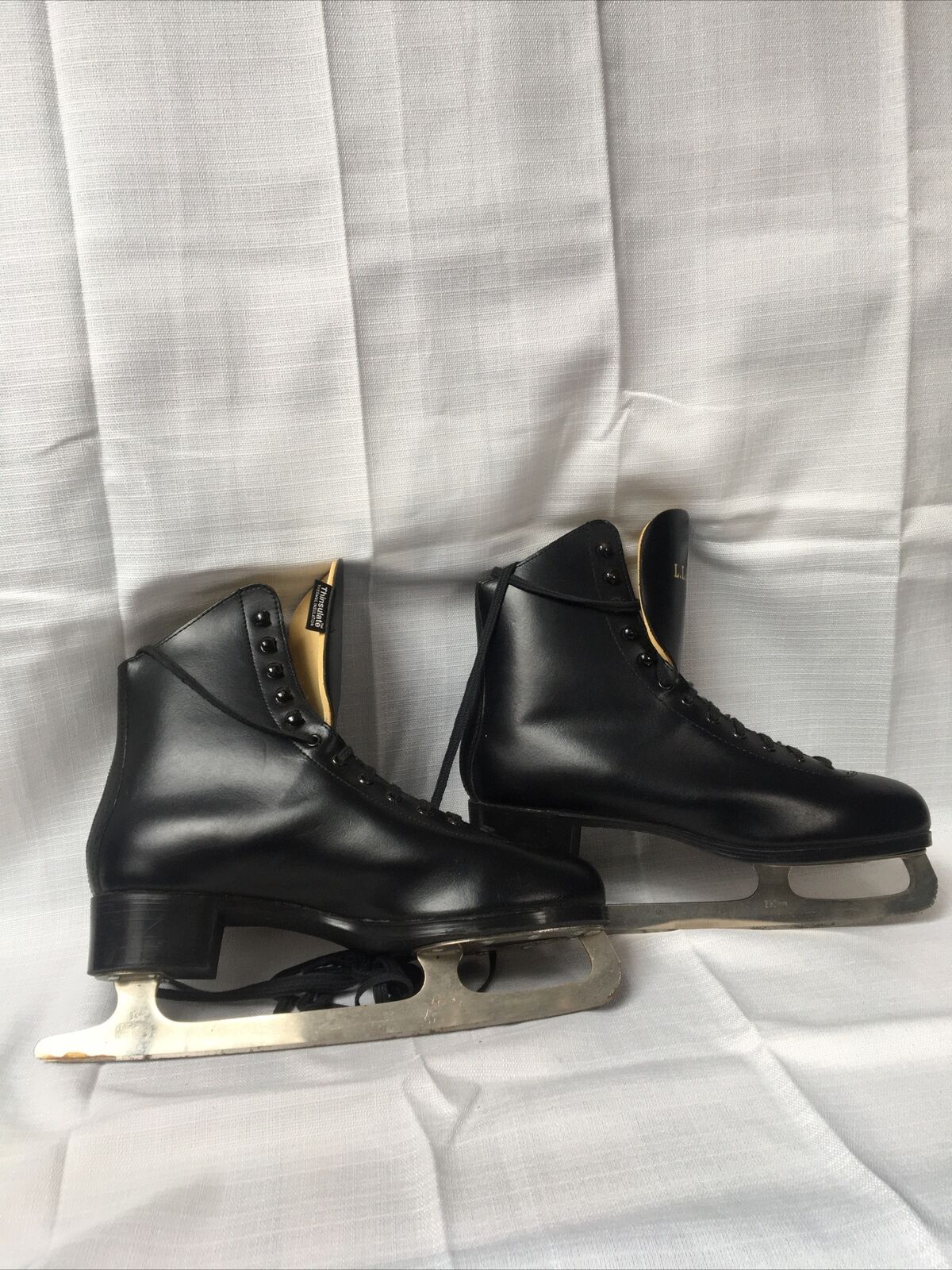 Ll Bean Black Leather Figure Ice Skates With Sabina Blades Size 9.5 - 290mm