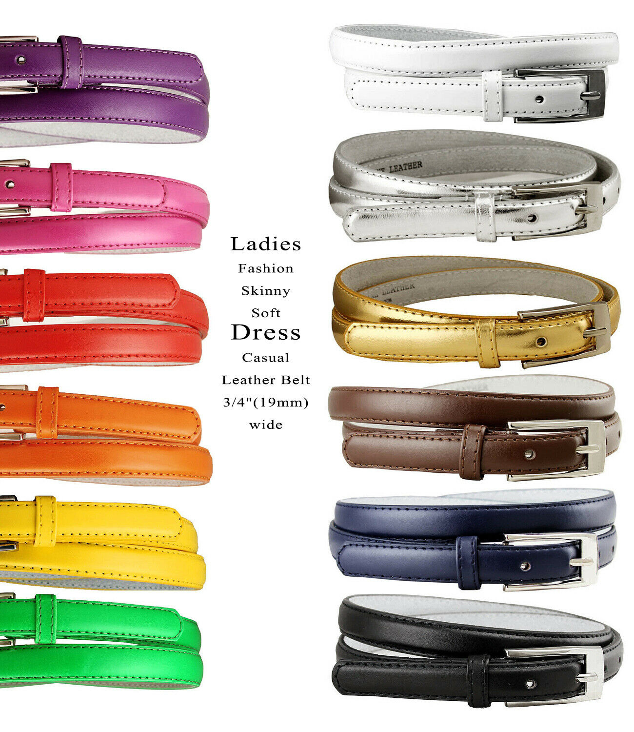 Women Solid Color Skinny Dress Belt, 3/4" Wide  *multiple Colors!* Ships From Us