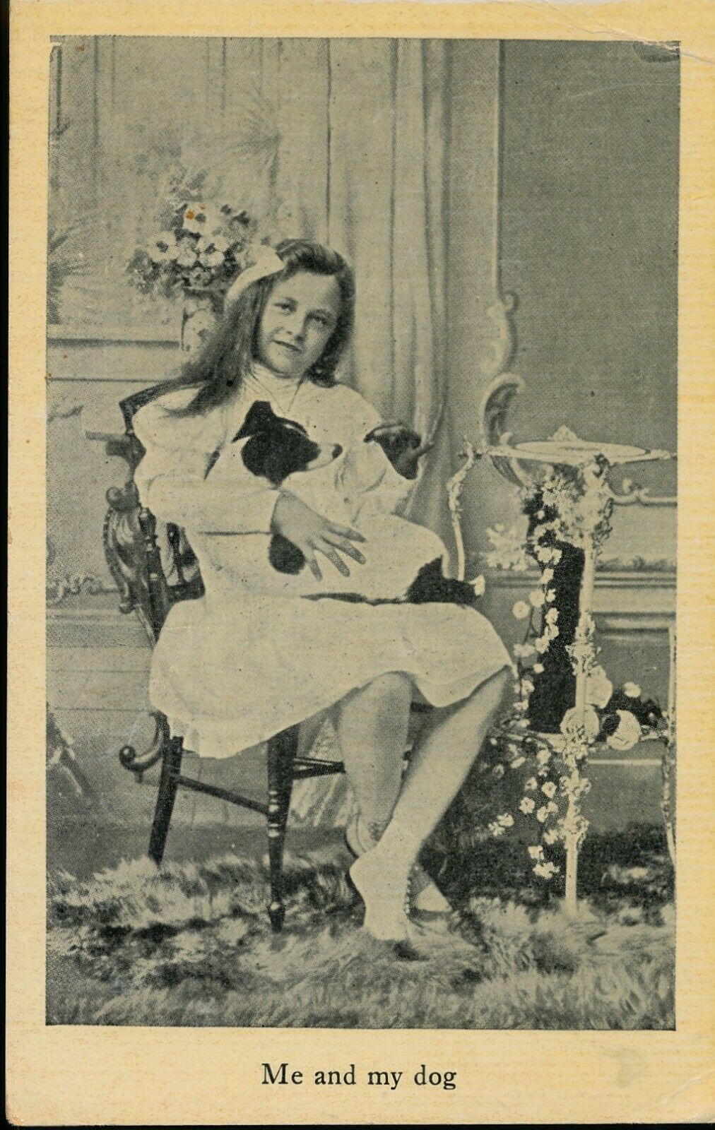 C1908 "me And My Dog" Pretty Young Girl Cuddling Her Dog Postcard