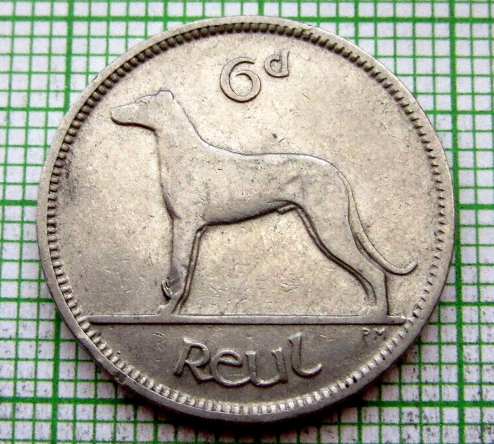 Ireland 1934 6 Pingin Pence Sixpence, Irish Wolfhound Dog, Nickel