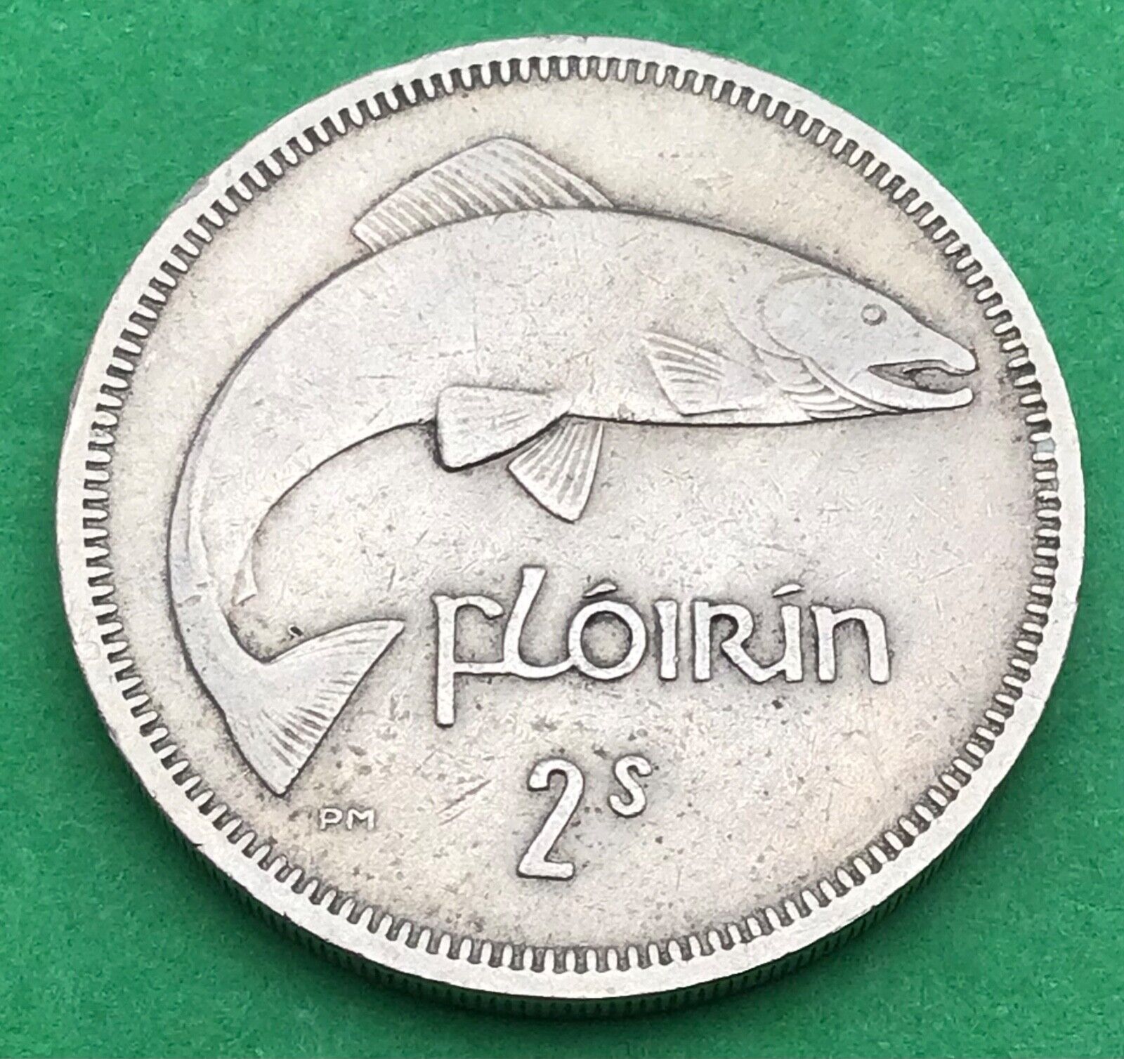 1966 Ireland  Two Shilling Florin Coin Salmon Harp 2s Coin