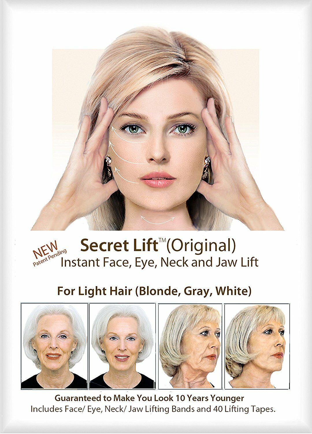 Instant Face, Neck And Eye Lift (light Hair) Facelift Tapes & Bands Secret Lift