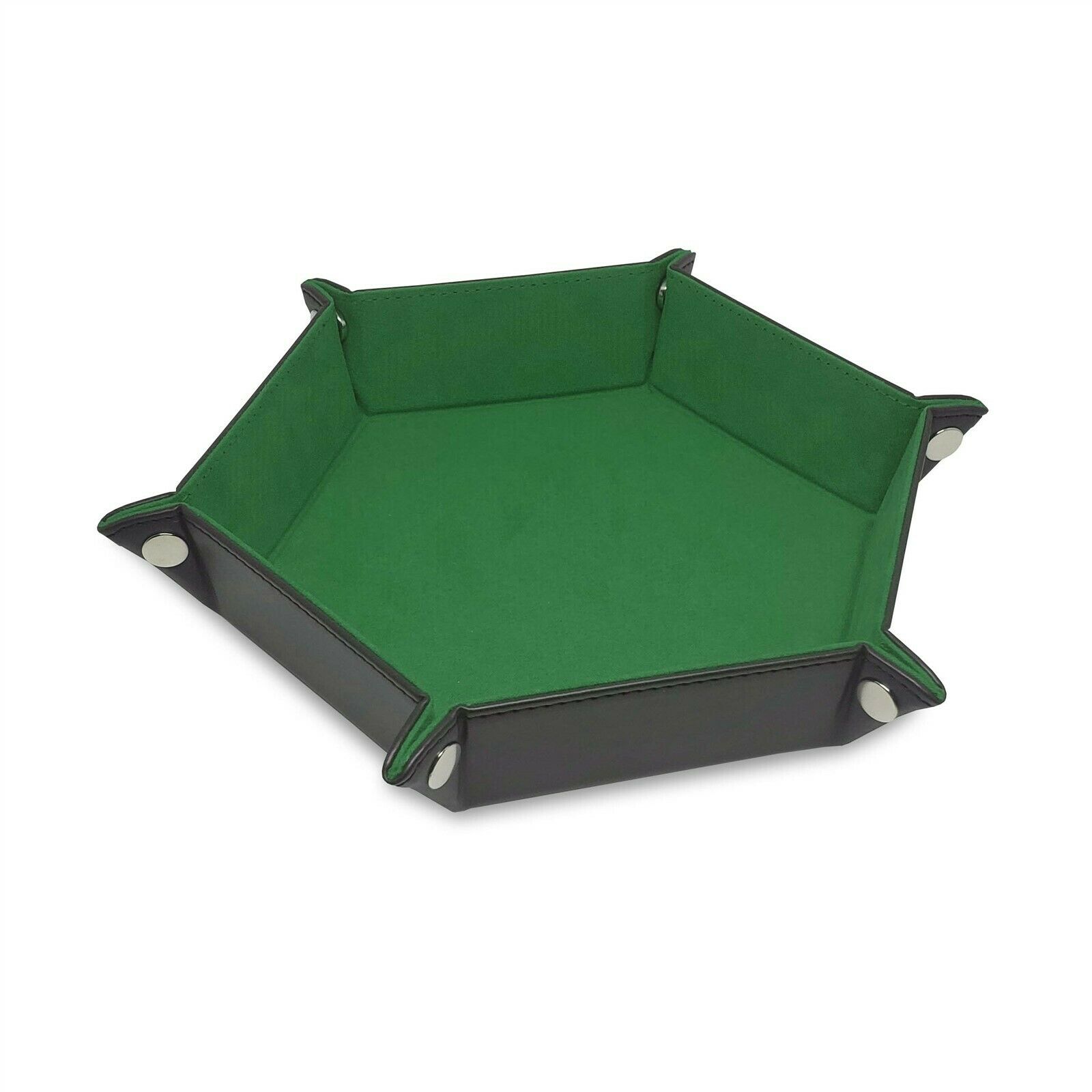 Bcw Folding Hexagon Dice Tray Pu Leather Green Suede Dungeons Dragons Pathfinder