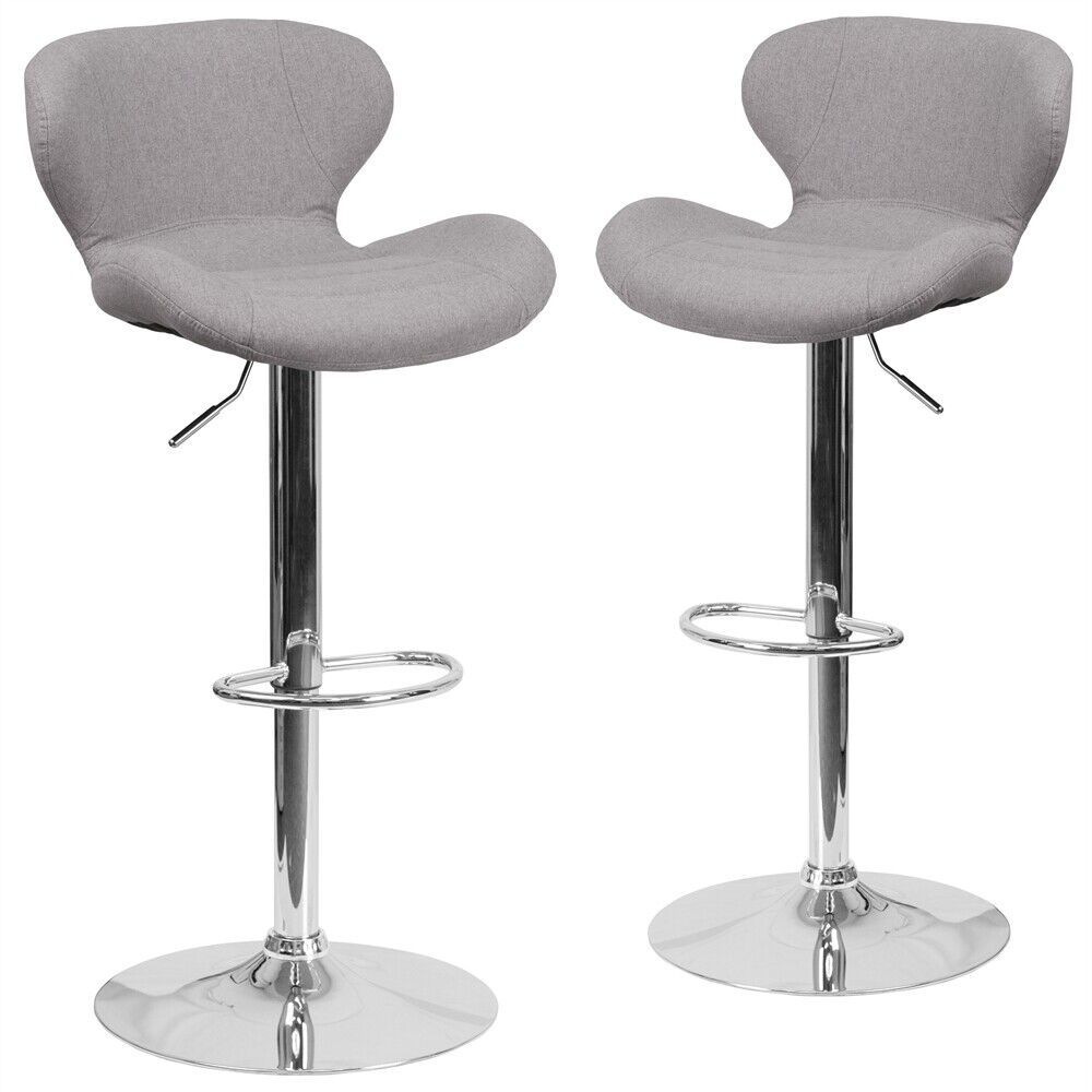 2 Pk. Contemporary Gray Fabric Adjustable Height Barstool With Chrome Base