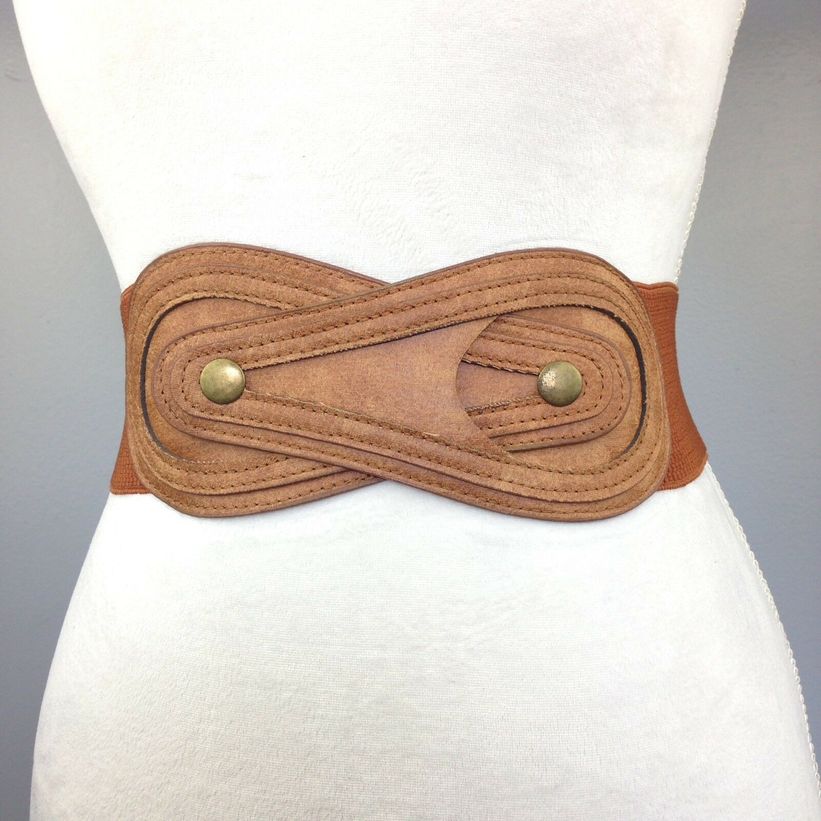 Women's (new) Brown Fashionable Wide Elastic Stretch Buttoned High Waist Belt