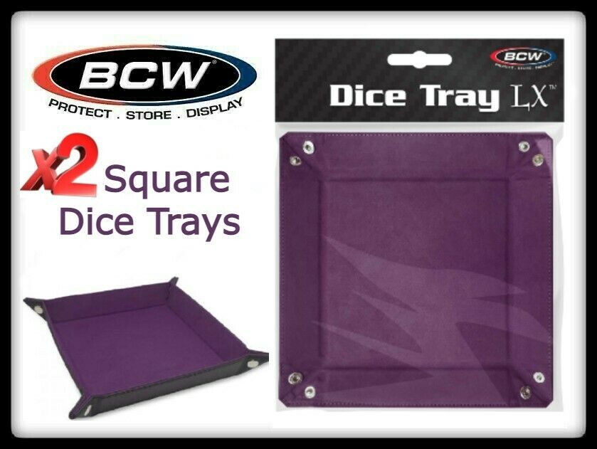 2 Bcw Square Dice Purple Trays Flat, Foldable & Handy For Pathfinder Games Etc.