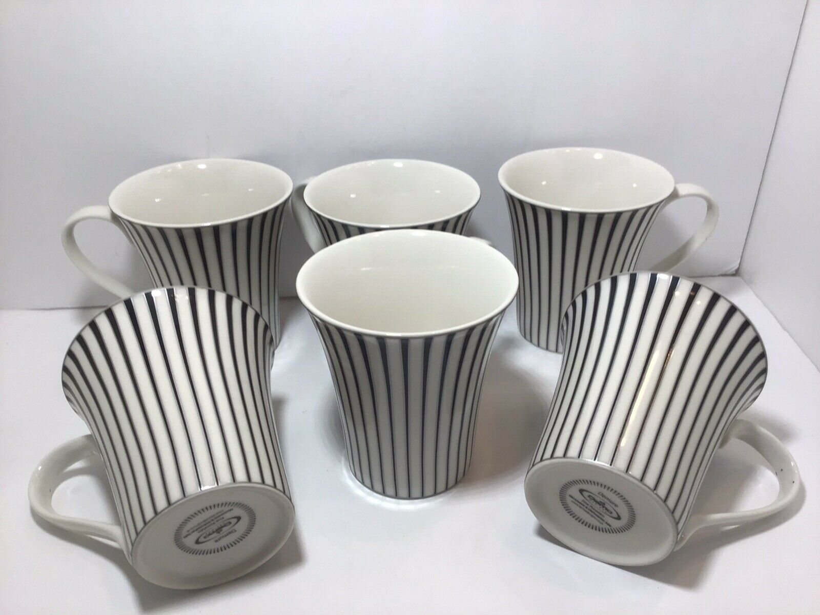 Six Porcelain Coffee Cups, Dema Designs , Black, Silver, White, Nice Lines