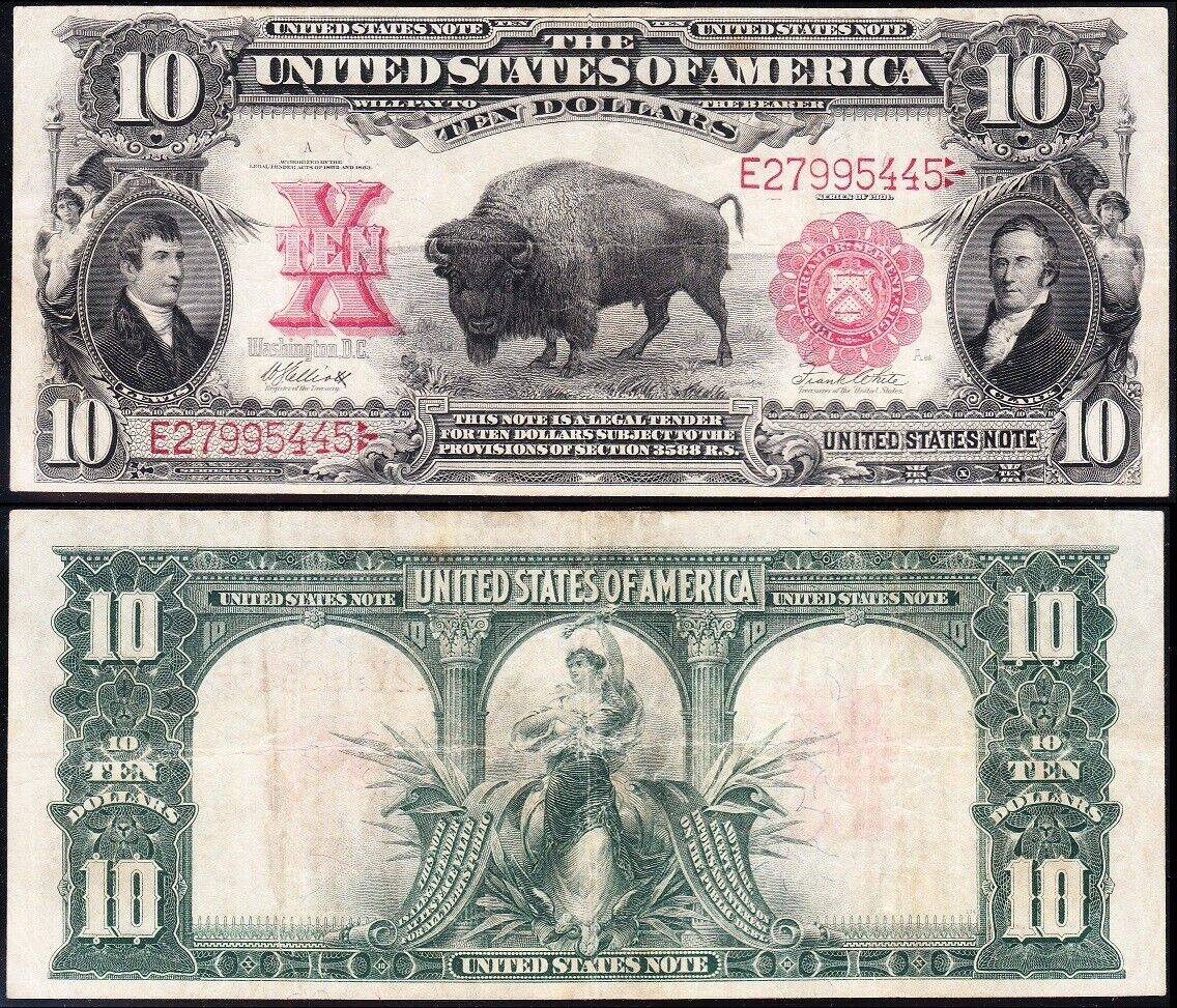 Awesome Bold & Crisp Vf+ 1901 $10 "bison" Us Legal Tender Note! Free Ship! 95445