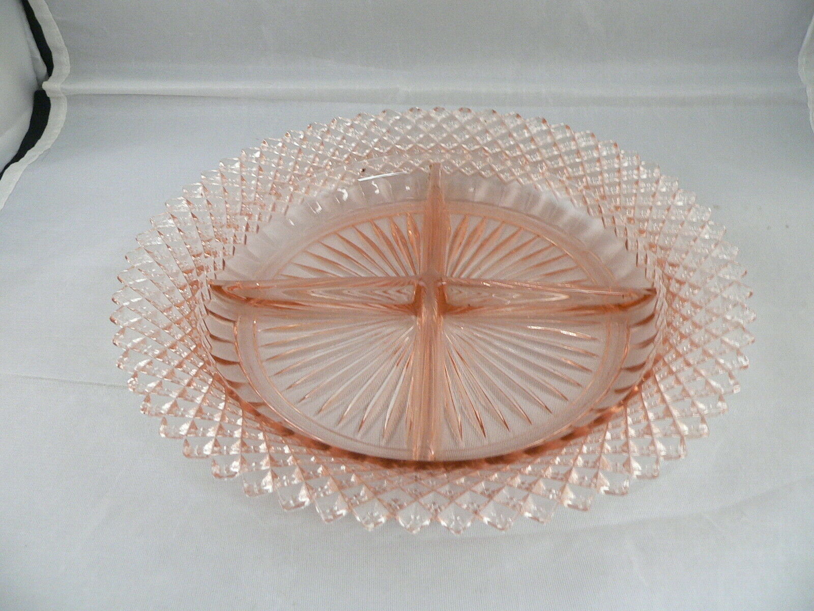 Miss America (diamond Pattern) Pink Relish, 4-part-----hocking Glass Company