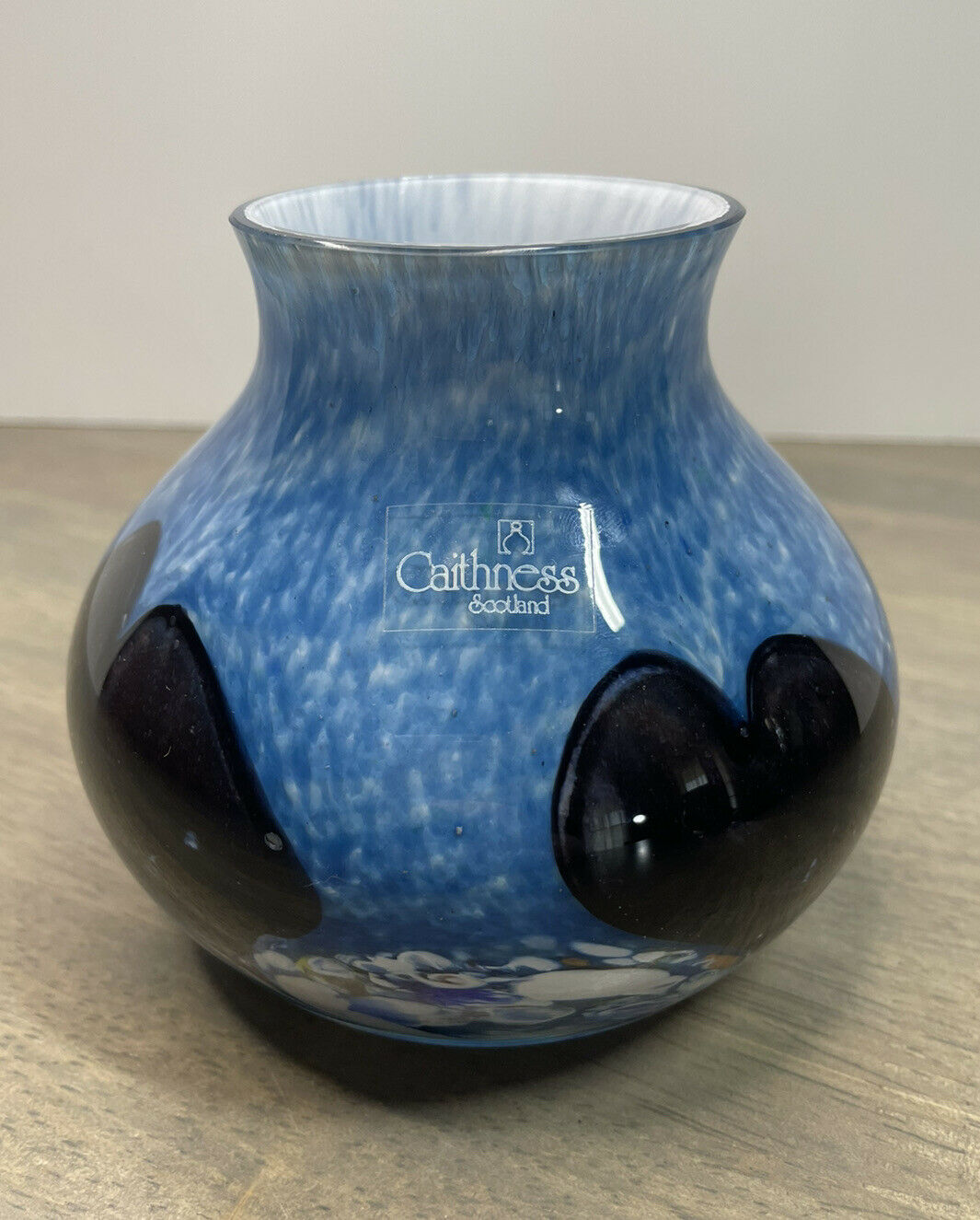 Caithness Scotland Blue Glass Vase Beautiful Base Heavy Hand Blown