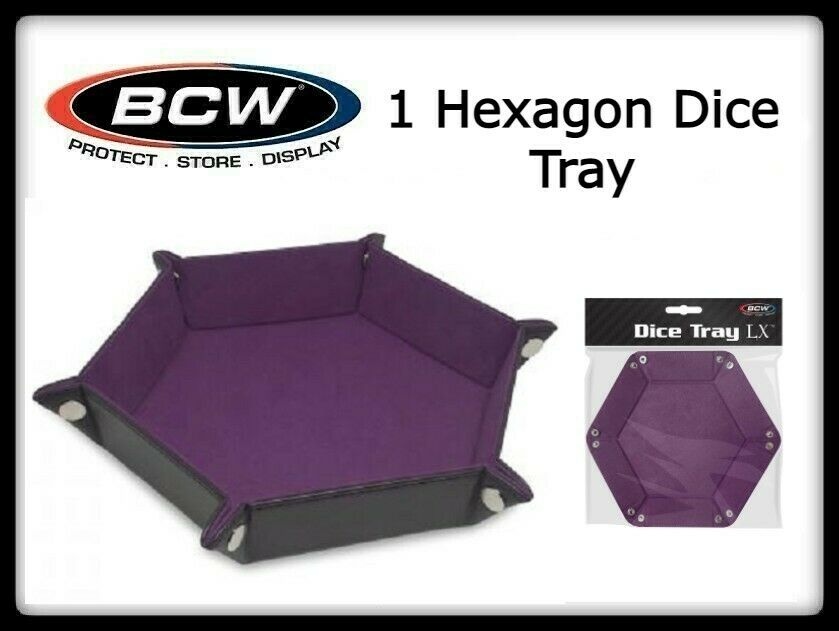 2 Bcw Hexagon Dice Purple Trays Flat, Foldable & Handy For Pathfinder Games Etc.