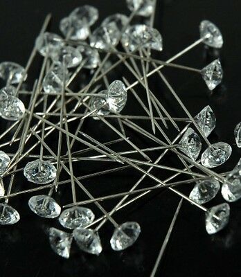 100 Clear Gem Diamond Cut 2" Corsage Boutonniere Pins Diamante Wedding Flowers