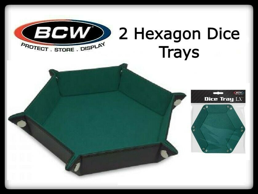 2 Bcw Hexagon Dice Teal Trays Flat, Foldable & Handy For Pathfinder Games Etc.