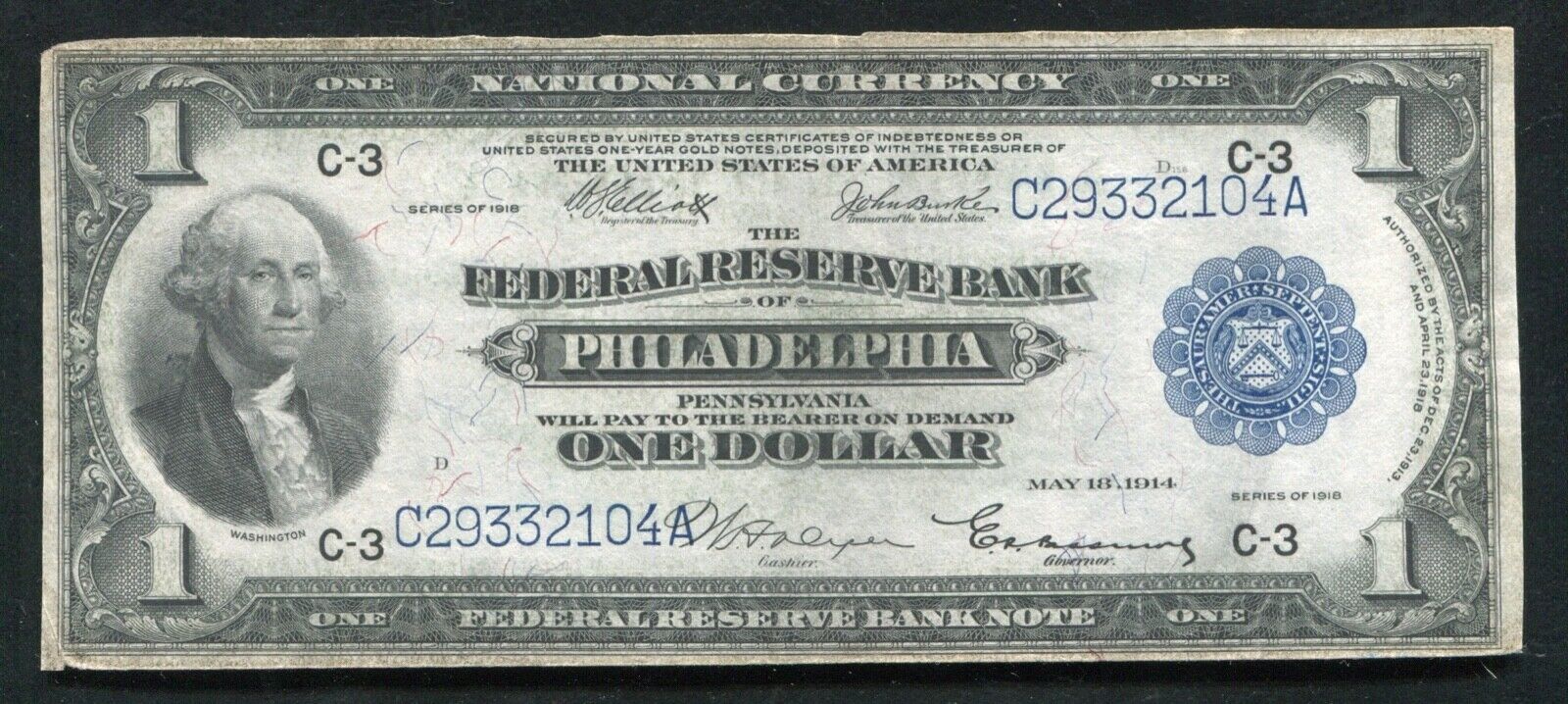 Fr. 716 1918 $1 Frbn Federal Reserve Bank Note Philadelphia, Pa Extremely Fine